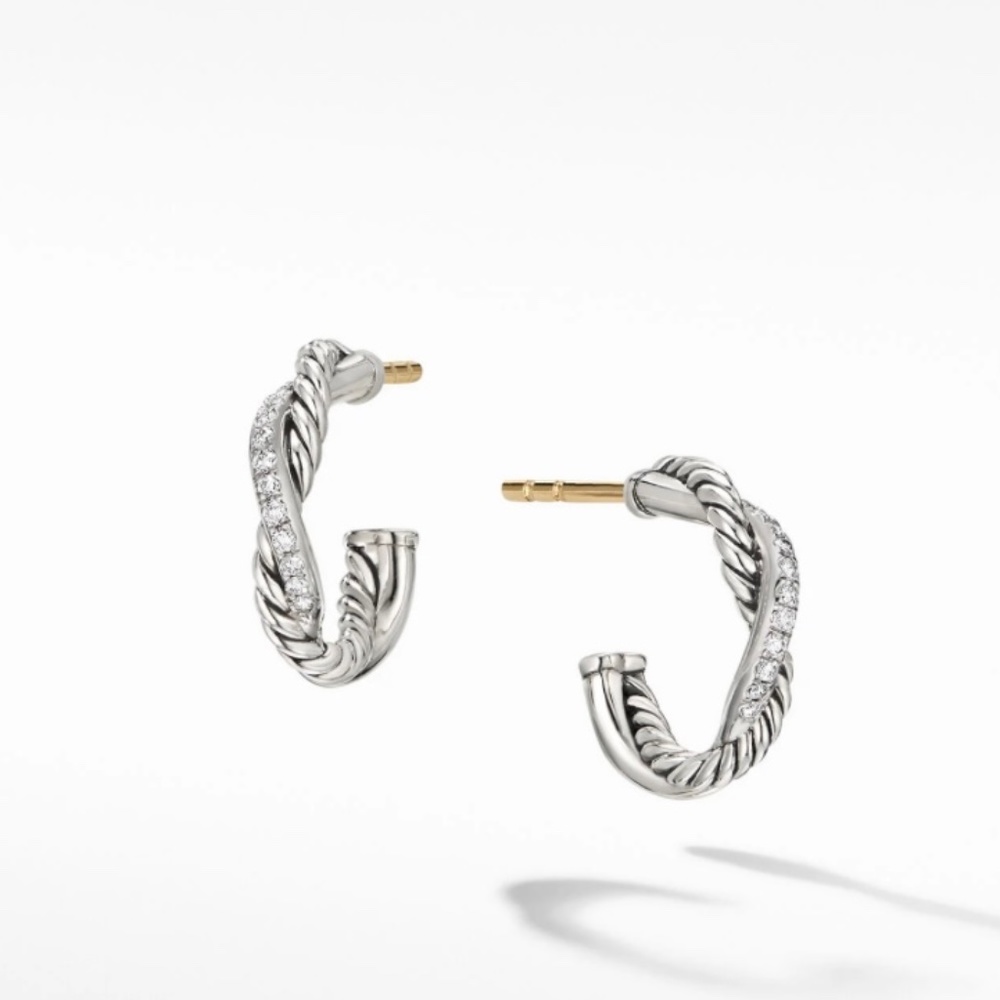David Yurman huggie hoop earrings silver diamonds